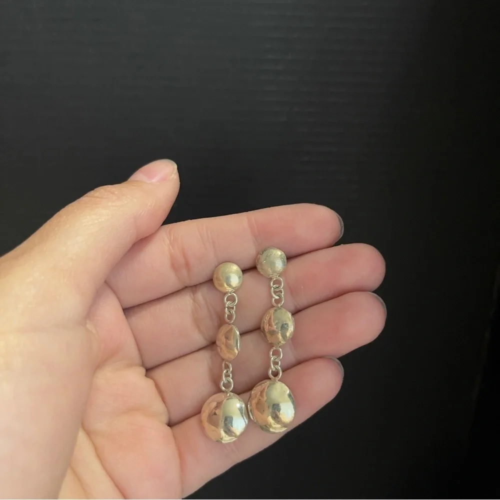 Sterling Silver Chandelier Circle Three Dangle Drop Earrings